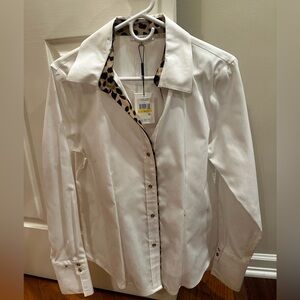 Calvin Klein White with cheetah trim blouse size medium
